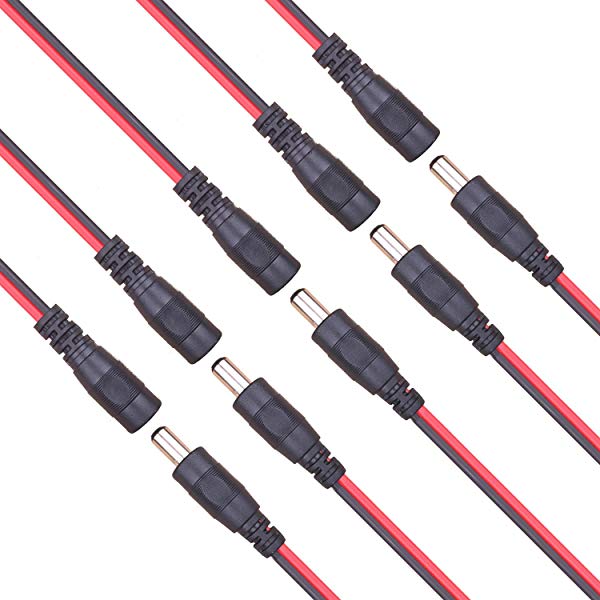 DC電源コネクタ ジャック コネクタ 10x 5.5mmx2.1mm DCオス電源ピグテール+2.1×5.5mm DC メス電源ピグテール、50cm長DC電源クイックコネクタ、20AWG DC電源接続