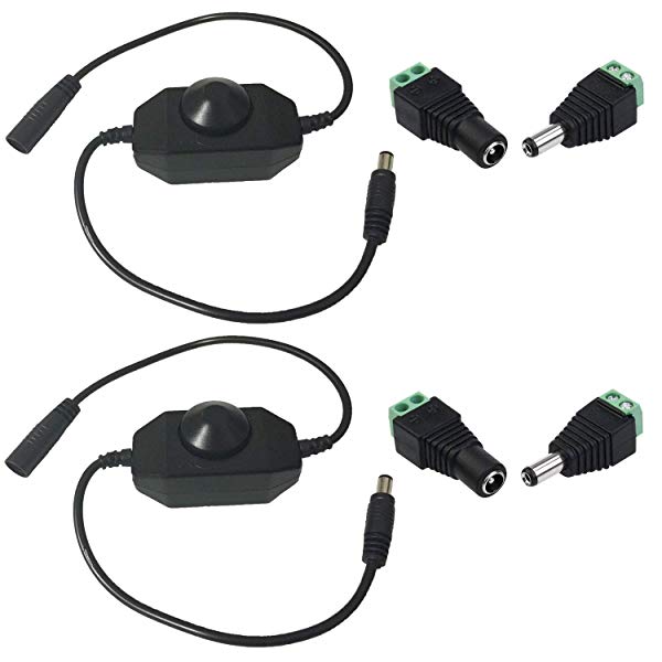 DC 12V - 24V 3A LEDテープ調光スイッチオフコードLED調光器でDCジャックPWM調光コントローラ（DCオスメスアダプタ付き）LEDテープライトコネクタ SMD用コネクタ5050 35